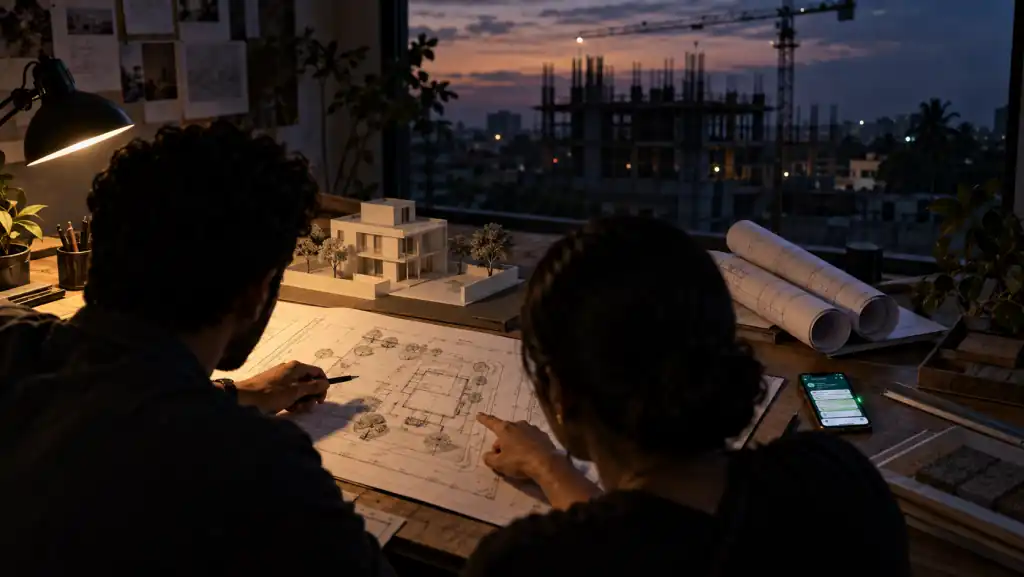 Architect reviewing drawings
